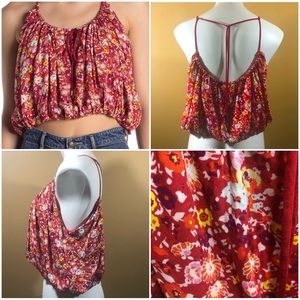 “NEW" Free People Floral‎ Drawstring Strap Low Back Cropped Tank Size S